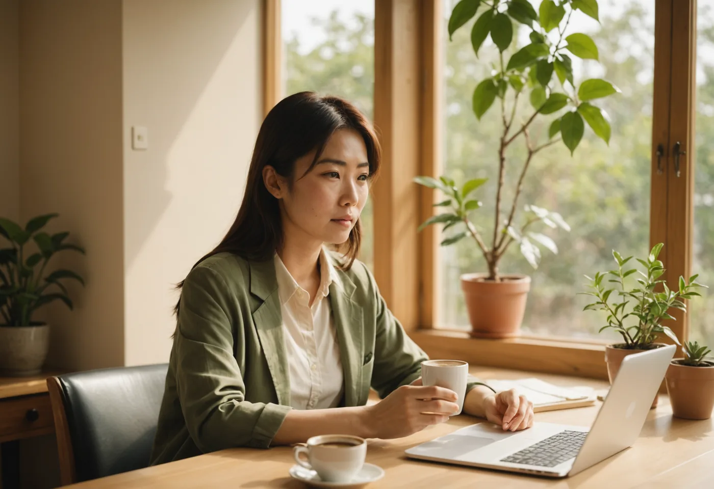Person starting their morning with a calm check-in ritual